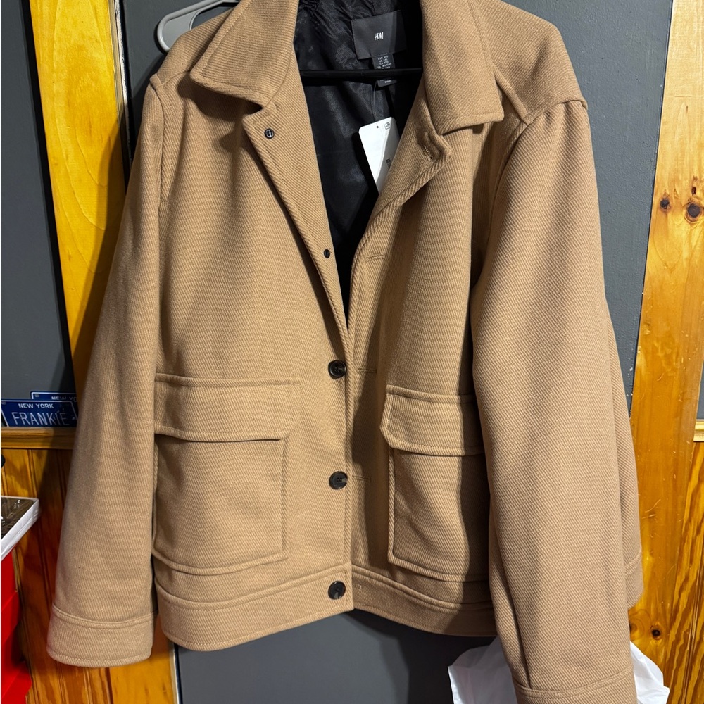 H&M Men's Camel Pea Coat 2XL